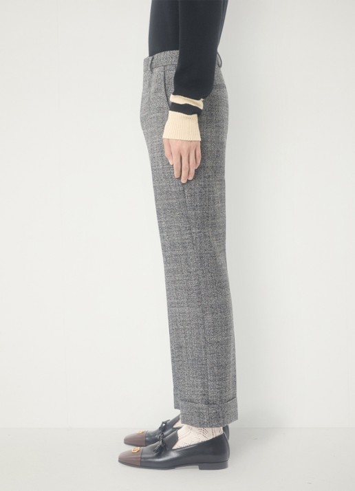 Valentino Garavani Slim fit pantalon van scheerwol met gemêleerd dessin - detail 4 grijsmele