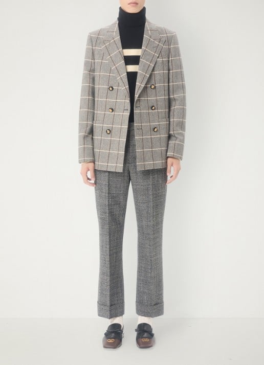 Valentino Garavani Slim fit pantalon van scheerwol met gemêleerd dessin - voorkant 2 grijsmele
