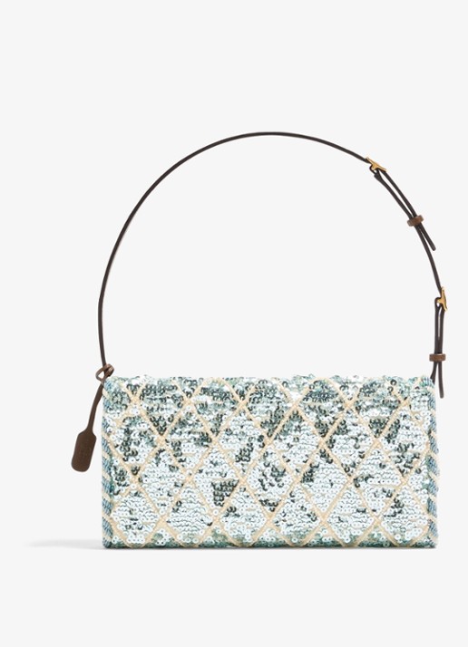Valentino Garavani Small schoudertas met pailletten en leren details - achterkant blauw