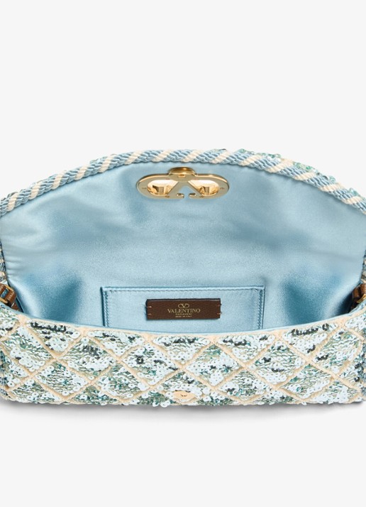 Valentino Garavani Small schoudertas met pailletten en leren details - detail 3 blauw
