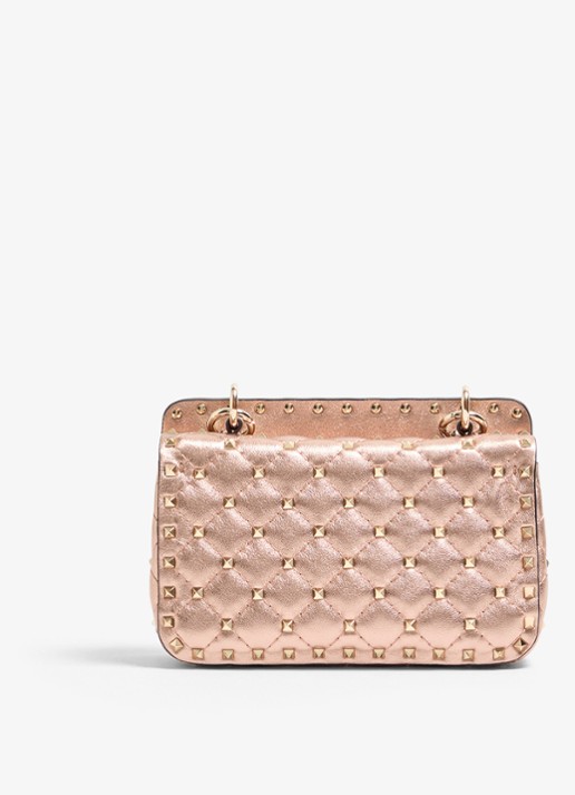 Valentino Garavani Small schoudertas van lamsleer met metallic finish - achterkant oudroze