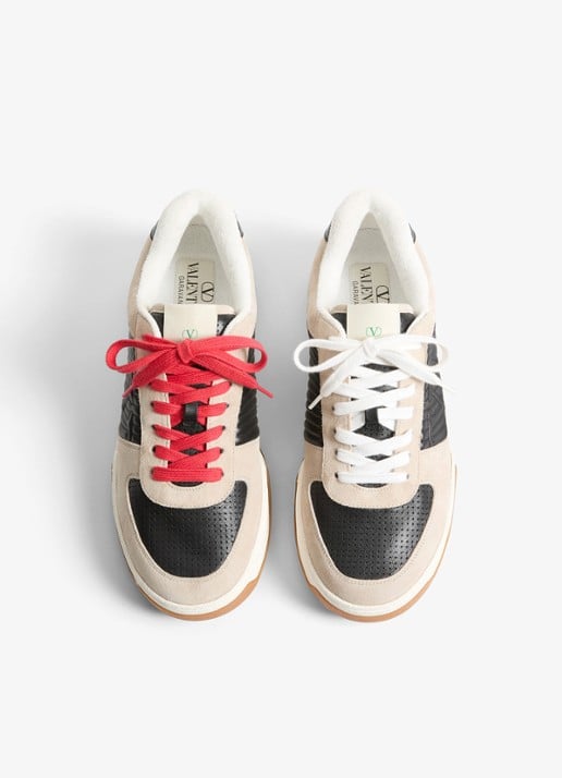 Valentino Garavani Sneaker van leer met suède details - detail 3 zwart