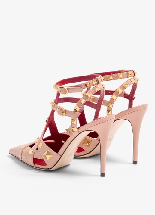 Valentino Garavani Studdy sandalette van geitenleer met studs - achterkant oudroze