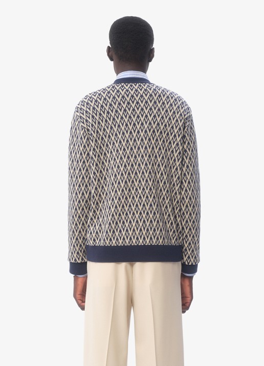 Valentino Garavani Toute la V fijngebreide pullover van scheerwol met grafische print - achterkant 6 donkerblauw