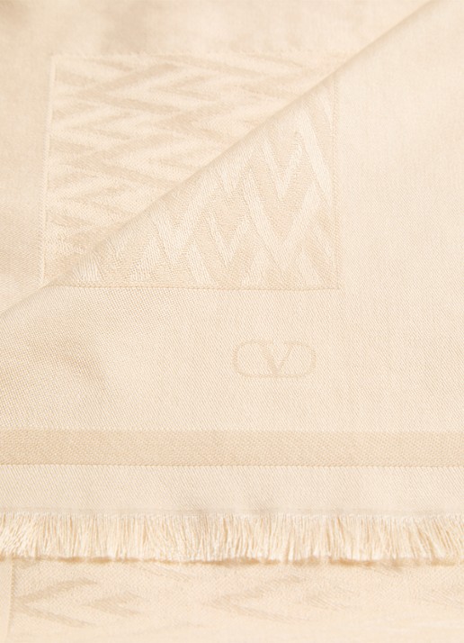 Valentino Garavani Toute la V sjaal in zijdeblend met jacquard dessin 140 x 140 cm - detail 3 creme