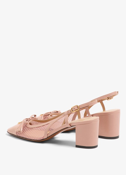 Valentino Garavani Valet Du Roi slingback van geitenleer met mesh details - achterkant 7 oudroze