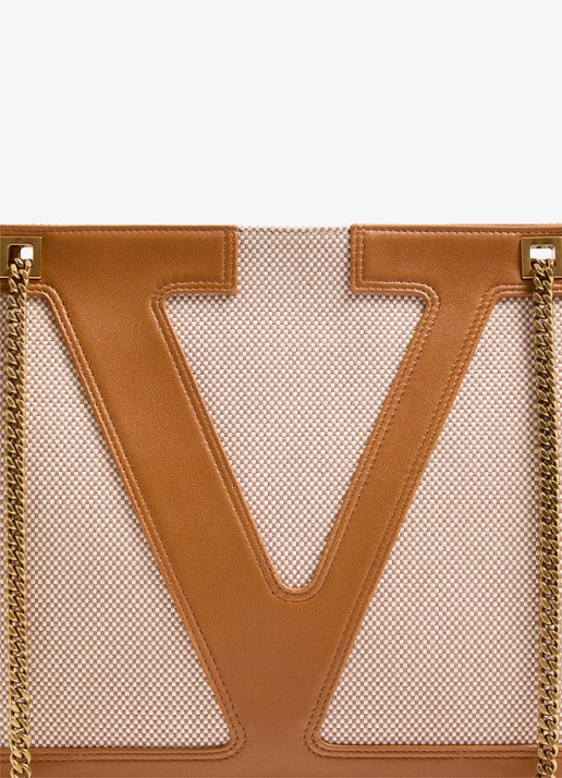 Valentino Garavani Viva Superstar Medium schoudertas van canvas met lamsleren details - detail 7 camel
