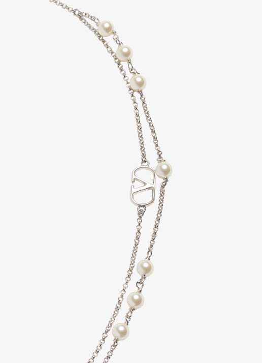 Valentino Garavani Vlogo Signature ketting met parel - detail 3 zilver
