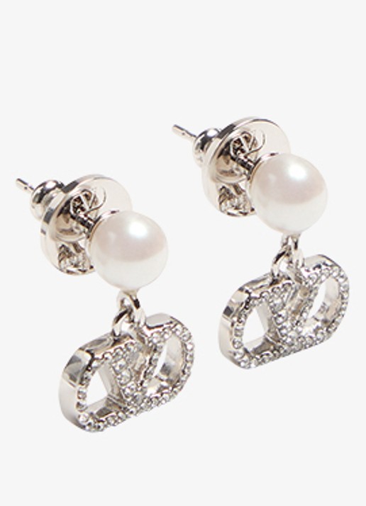 Valentino Garavani Vlogo Signature oorstekers met parel - detail 4 zilver
