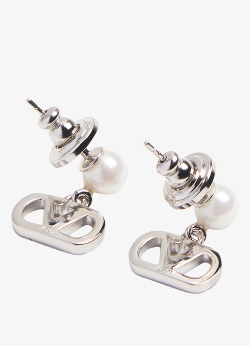 Valentino Garavani Vlogo Signature oorstekers met parel - detail 5 zilver