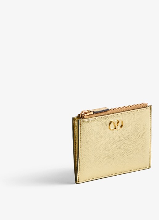 Valentino Garavani VLogo Signature portemonnee van kalfsleer met metallic finish - detail 3 goud