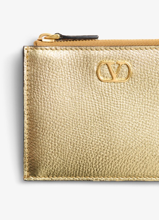 Valentino Garavani VLogo Signature portemonnee van kalfsleer met metallic finish - detail 4 goud