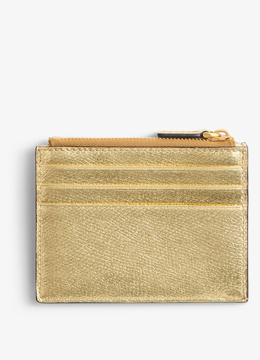 Valentino Garavani VLogo Signature portemonnee van kalfsleer met metallic finish - voorkant 2 goud