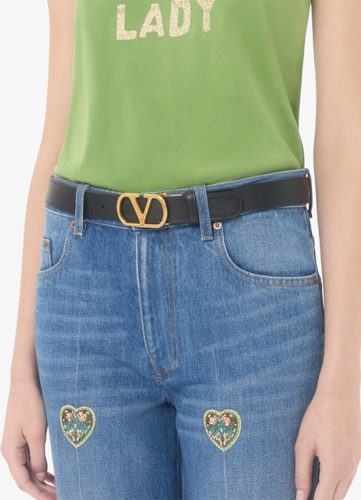 Valentino Garavani VLogo Signature reversible riem van kalfsleer - voorkant 2 zwart