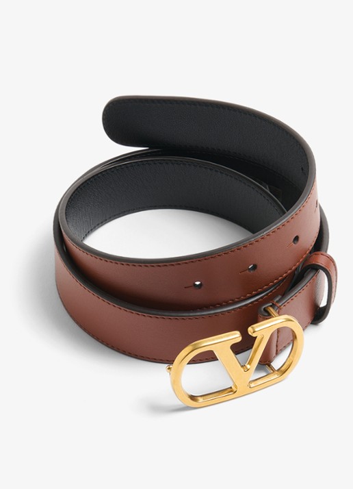Valentino Garavani VLogo Signature riem van kalfsleer - detail 3 roestbruin