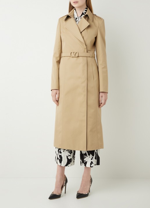 Valentino Trenchcoat in katoenblend met ceintuur  - detail beige