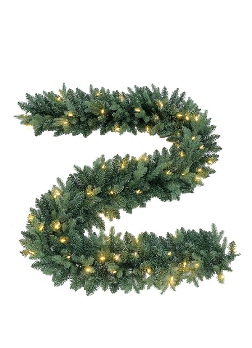 Van Der Gucht Everton kerstguirlande met LED verlichting 274 cm - voorkant 2 groen