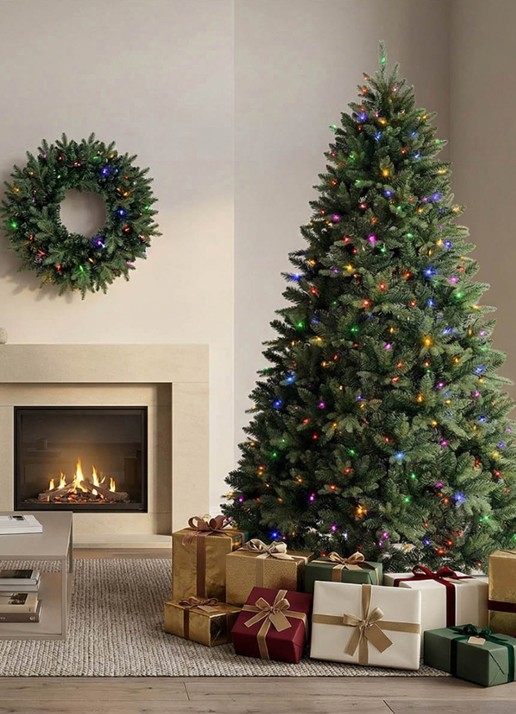 Van Der Gucht Everton kerstkrans met LED verlichting 61 cm - achterkant 3 groen