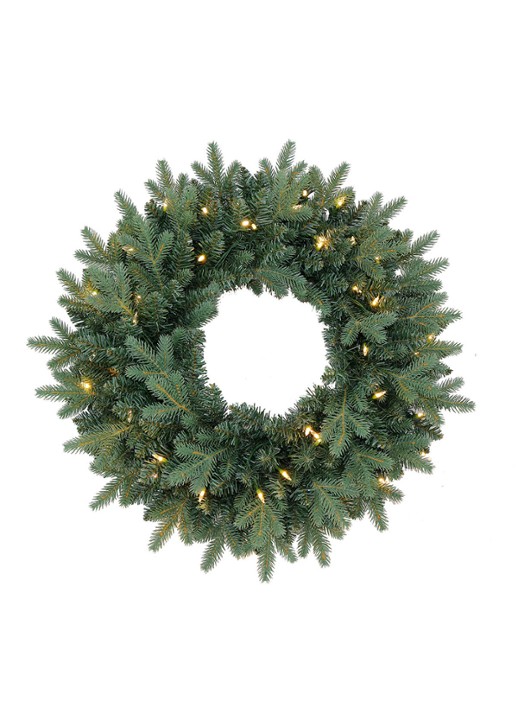 Van Der Gucht Everton kerstkrans met LED verlichting 61 cm - voorkant 2 groen