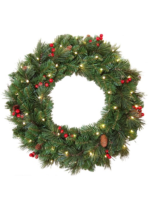 Van Der Gucht Everyday Pine Cone & Berry kerstkrans met LED verlichting Ø61 cm