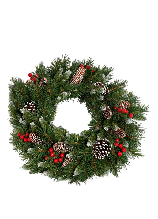 Van Der Gucht Frosted Berry kerstkrans 75 cm - voorkant groen