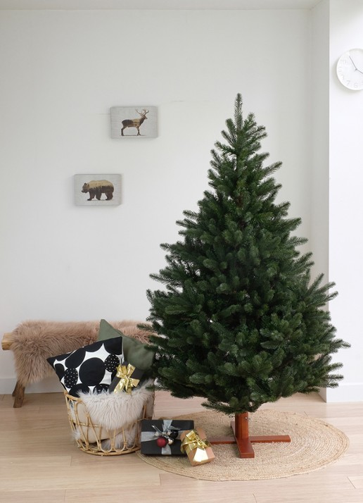 Van Der Gucht Kentucky Deluxe kunstkerstboom met houten voet 183 cm - detail 4 groen