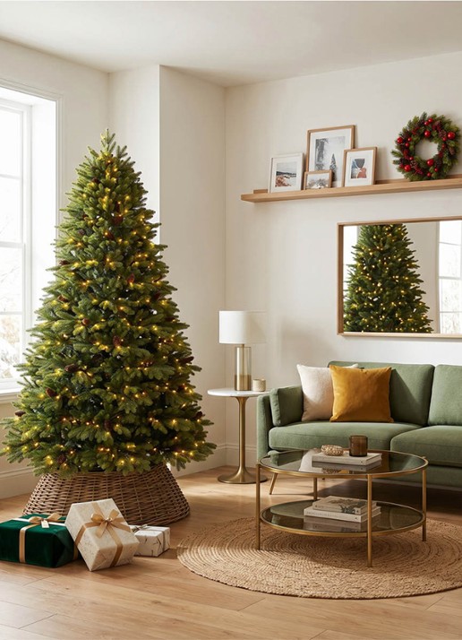 Van Der Gucht Oakland kunstkerstboom met LED verlichting 195 cm - achterkant 2 groen