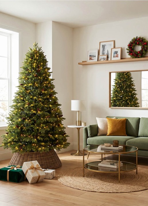 Van Der Gucht Oakland kunstkerstboom met LED verlichting 225 cm - achterkant 2 groen