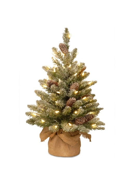 Van Der Gucht Snowy Burlap kunstkerstboom met LED-verlichting 61 cm