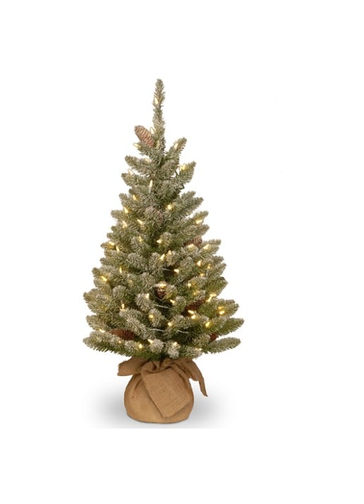 Van Der Gucht Snowy Burlap kunstkerstboom met LED-verlichting 91 cm