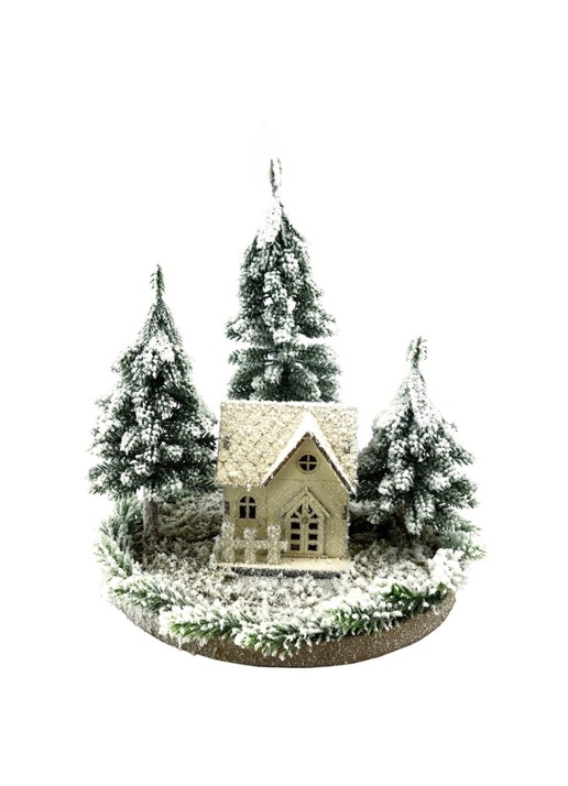 Van Der Gucht Snowy House kerstornament met LED verlichting 25 cm