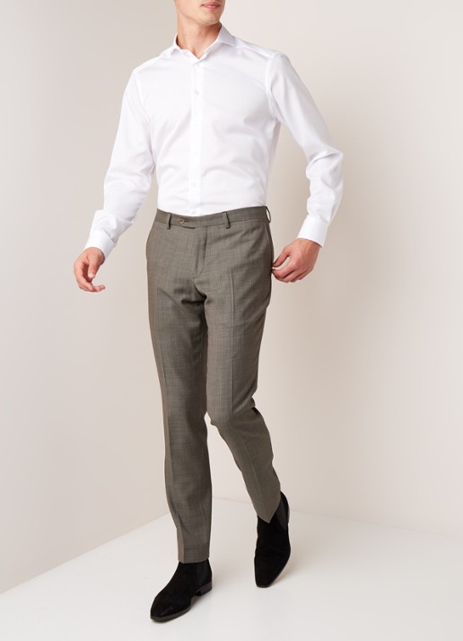 Van Gils Buck Split slim fit pantalon micro dessin - voorkant 3 donkergroen