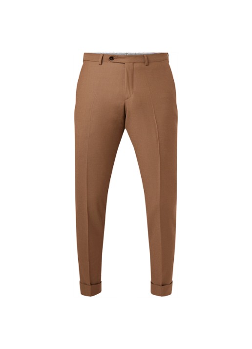 Van Gils Bull Split slim fit pantalon in wolblend - voorkant 4 camel