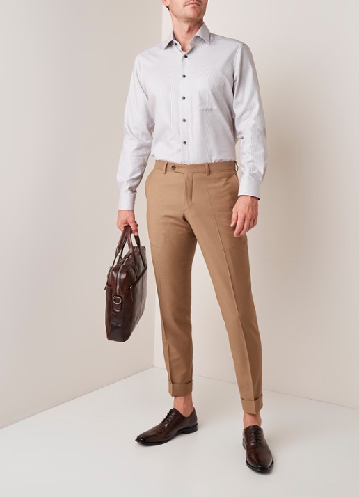 Van Gils Bull Split slim fit pantalon in wolblend - voorkant 5 camel