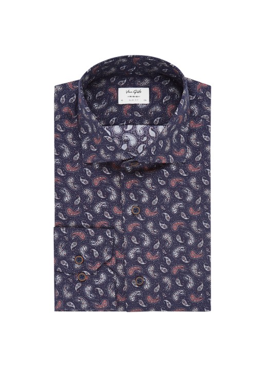 Van Gils Edar slim fit overhemd met paisley dessin - voorkant 3 blauw