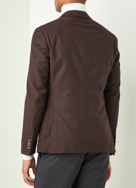 Van Gils Elliot Split slim fit colbert van wol met opgestikte zakken - achterkant 6 donkerbruin