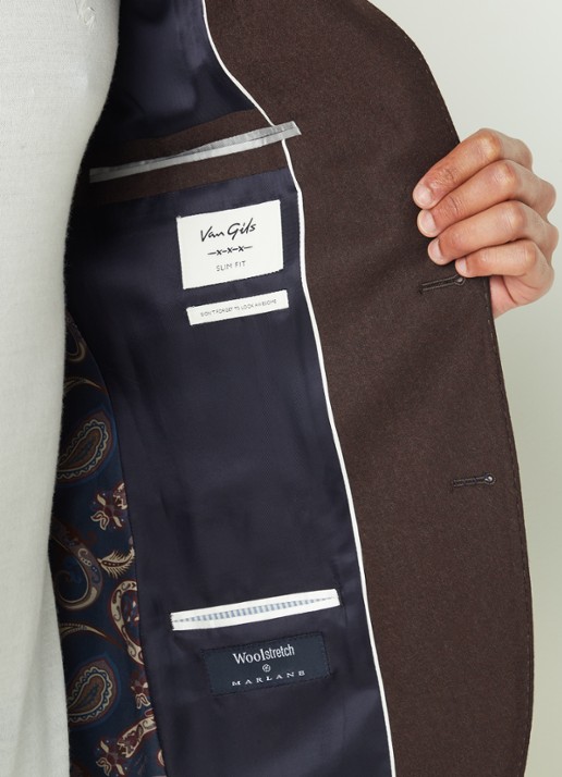 Van Gils Elliot Split slim fit colbert van wol met opgestikte zakken - detail 4 donkerbruin