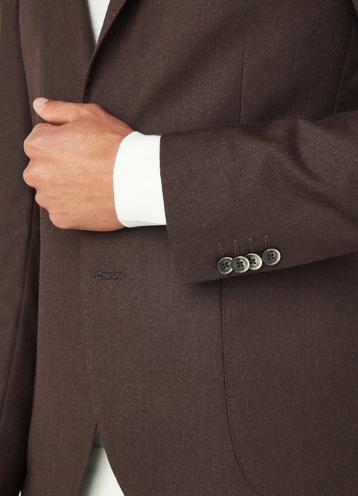 Van Gils Elliot Split slim fit colbert van wol met opgestikte zakken - detail 5 donkerbruin