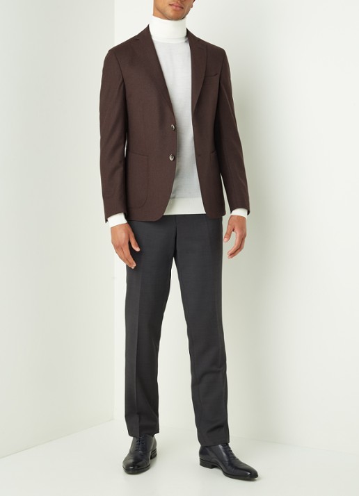 Van Gils Elliot Split slim fit colbert van wol met opgestikte zakken - voorkant 2 donkerbruin