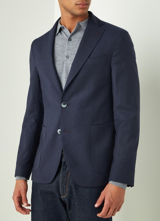 Van Gils Elliot Split slim fit colbert van wol met opgestikte zakken - detail 3 blauw