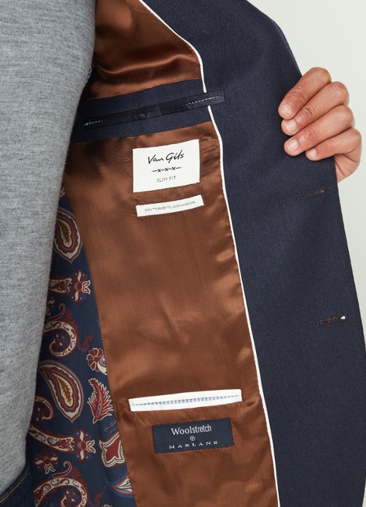 Van Gils Elliot Split slim fit colbert van wol met opgestikte zakken - detail 4 blauw