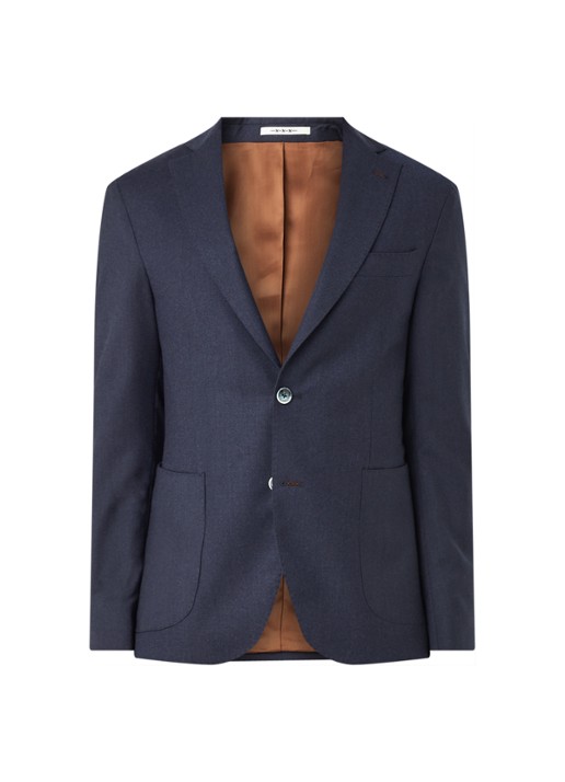 Van Gils Elliot Split slim fit colbert van wol met opgestikte zakken - voorkant blauw