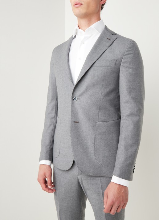 Van Gils Elliot Split slim fit colbert van wol met opgestikte zakken - detail 3 lichtgrijs
