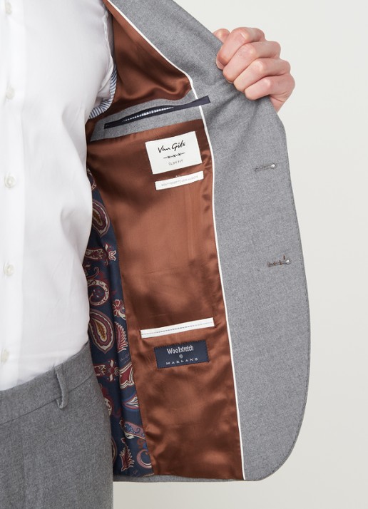 Van Gils Elliot Split slim fit colbert van wol met opgestikte zakken - detail 4 lichtgrijs