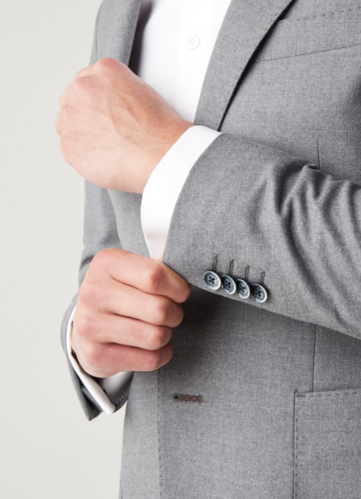 Van Gils Elliot Split slim fit colbert van wol met opgestikte zakken - detail 5 lichtgrijs