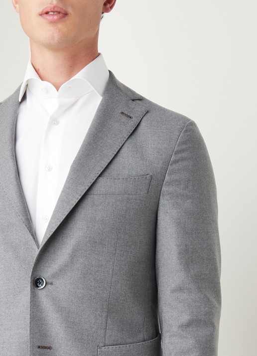Van Gils Elliot Split slim fit colbert van wol met opgestikte zakken - detail 6 lichtgrijs