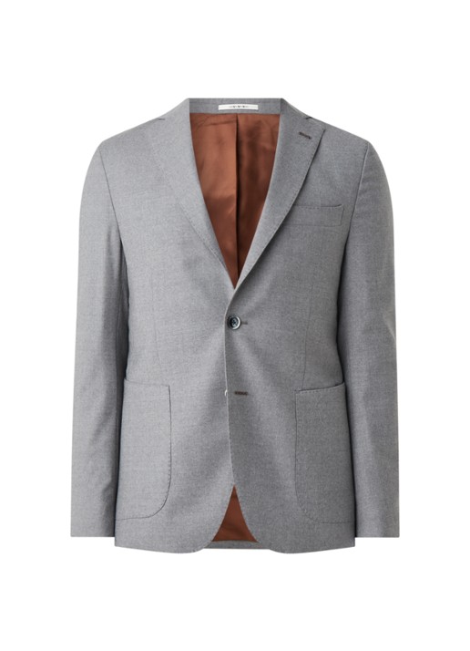 Van Gils Elliot Split slim fit colbert van wol met opgestikte zakken - voorkant lichtgrijs