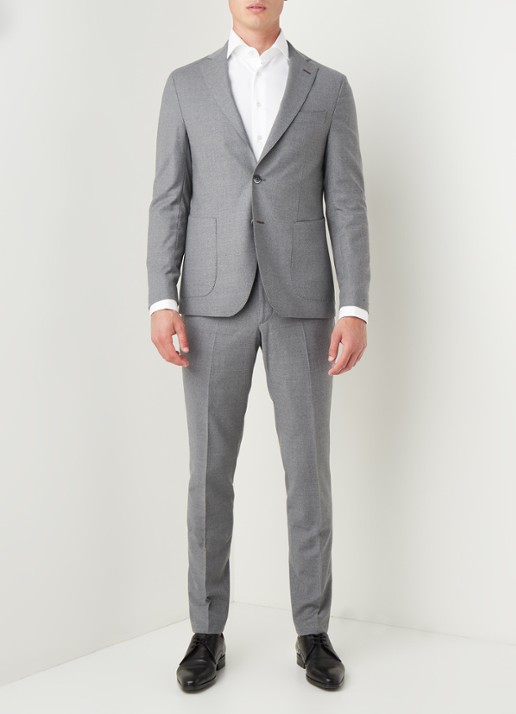 Van Gils Elliot Split slim fit colbert van wol met opgestikte zakken - voorkant 2 lichtgrijs