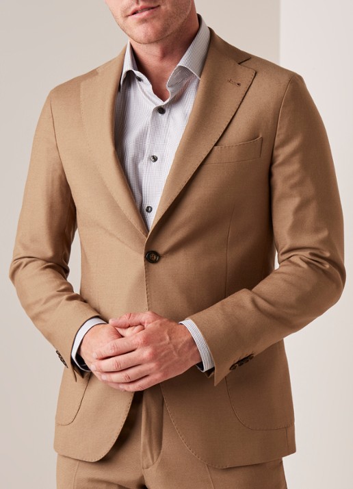 Van Gils Elliot tailored fit colbert van scheerwol - detail 2 camel
