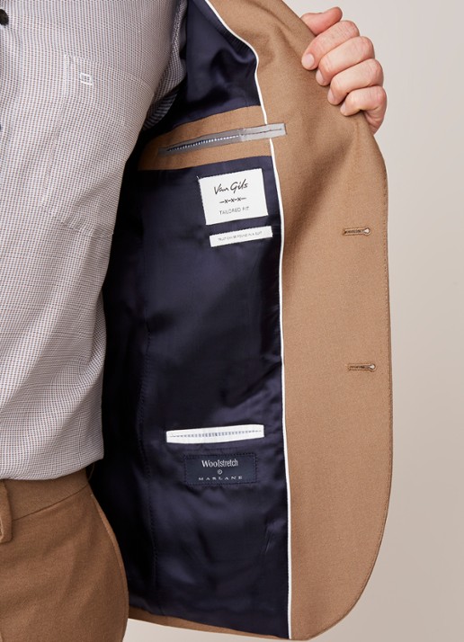 Van Gils Elliot tailored fit colbert van scheerwol - detail 3 camel